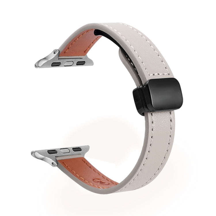 For Apple Watch 42mm Slim Magnetic Buckle Genuine Leather Watch Band(Plain Grey)