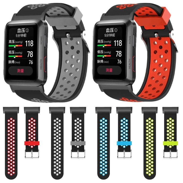 For Huawei Watch D Two Color Punched Silicone Watch Band(Black Green)