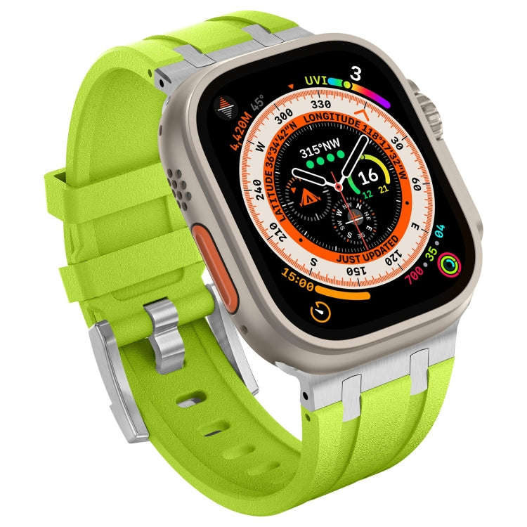 For Apple Watch Series 8 45mm Stone Grain Liquid Silicone Watch Band(Silver Green)