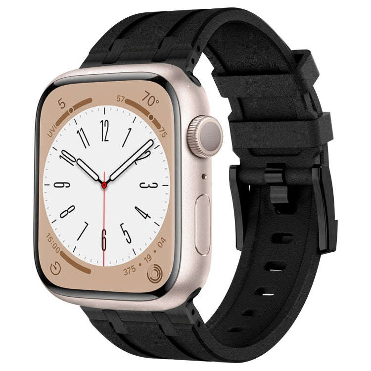 For Apple Watch Series 7 45mm Stone Grain Liquid Silicone Watch Band(Black Black)