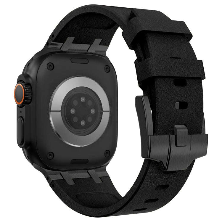 For Apple Watch Series 7 45mm Stone Grain Liquid Silicone Watch Band(Black Black)