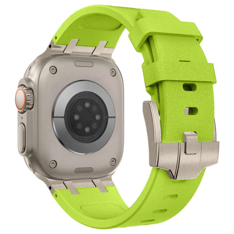 For Apple Watch Series 7 45mm Stone Grain Liquid Silicone Watch Band(Titanium Green)