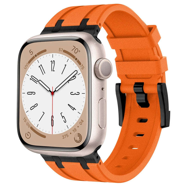 For Apple Watch Series 6 44mm Stone Grain Liquid Silicone Watch Band(Black Orange)