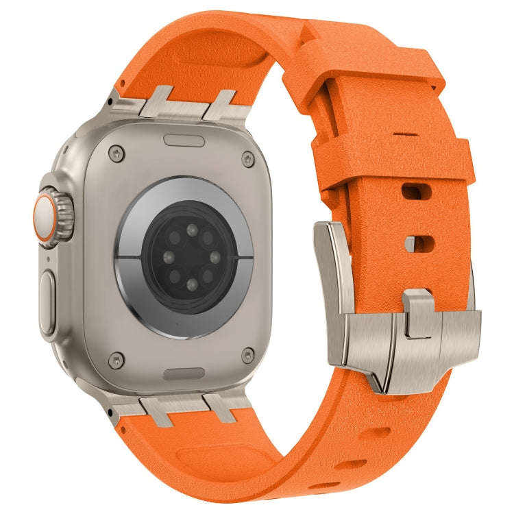 For Apple Watch Series 6 44mm Stone Grain Liquid Silicone Watch Band(Titanium Orange)