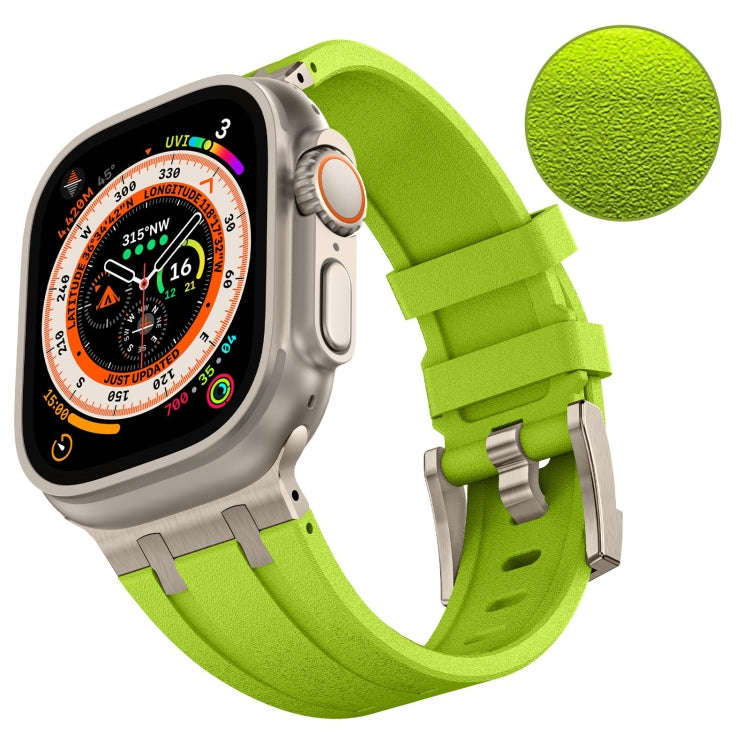For Apple Watch Series 6 44mm Stone Grain Liquid Silicone Watch Band(Titanium Green)