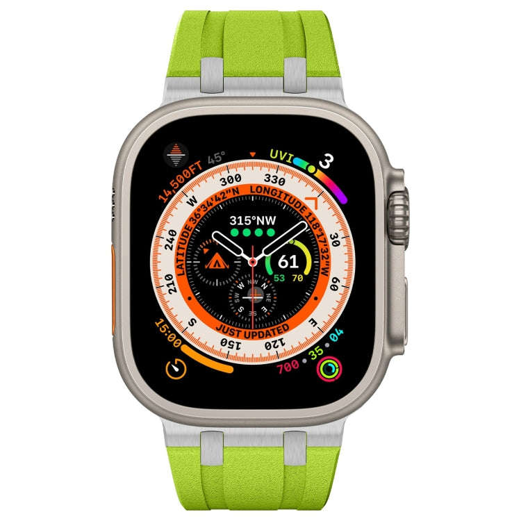 For Apple Watch Series 2 42mm Stone Grain Liquid Silicone Watch Band(Silver Green)