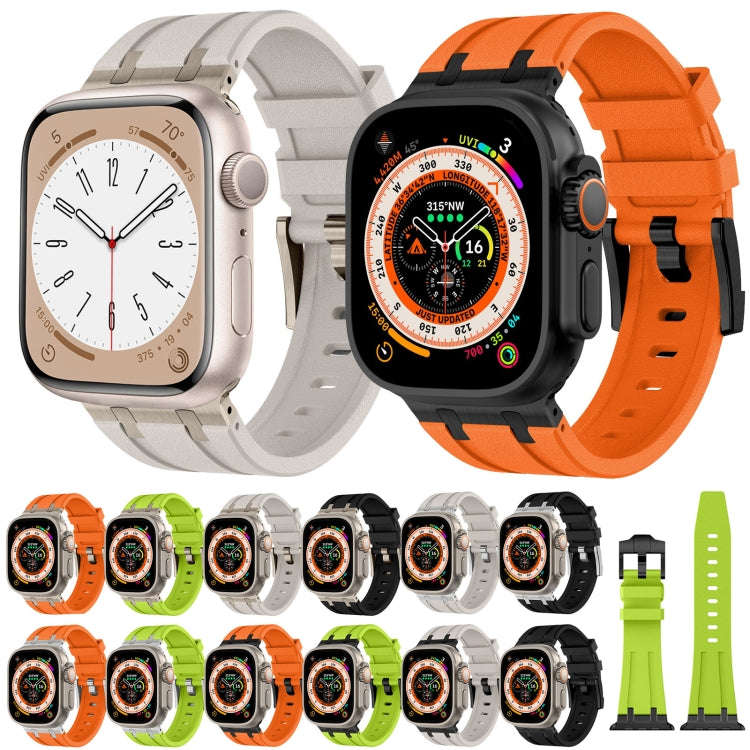 For Apple Watch Series 9 45mm Stone Grain Liquid Silicone Watch Band(Silver Green)