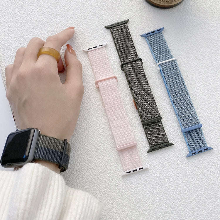 For Apple Watch Series 6 40mm Dual Hook and Loop Nylon Watch Band(Pearl Powder)