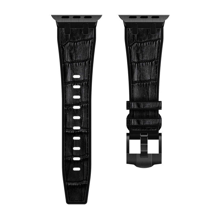 For Apple Watch Series 7 41mm Crocodile Texture Liquid Silicone Watch Band(Black Black)