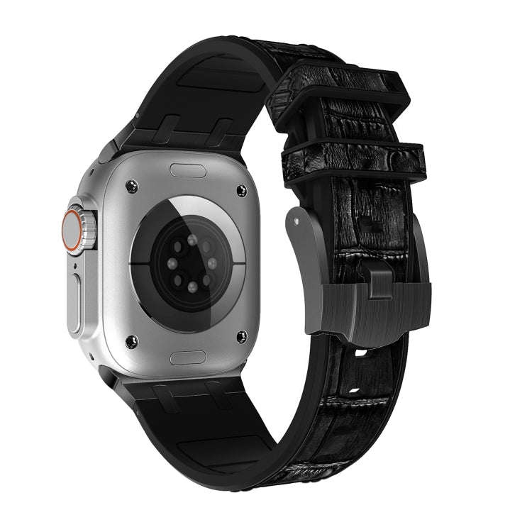 For Apple Watch Series 7 41mm Crocodile Texture Liquid Silicone Watch Band(Black Black)