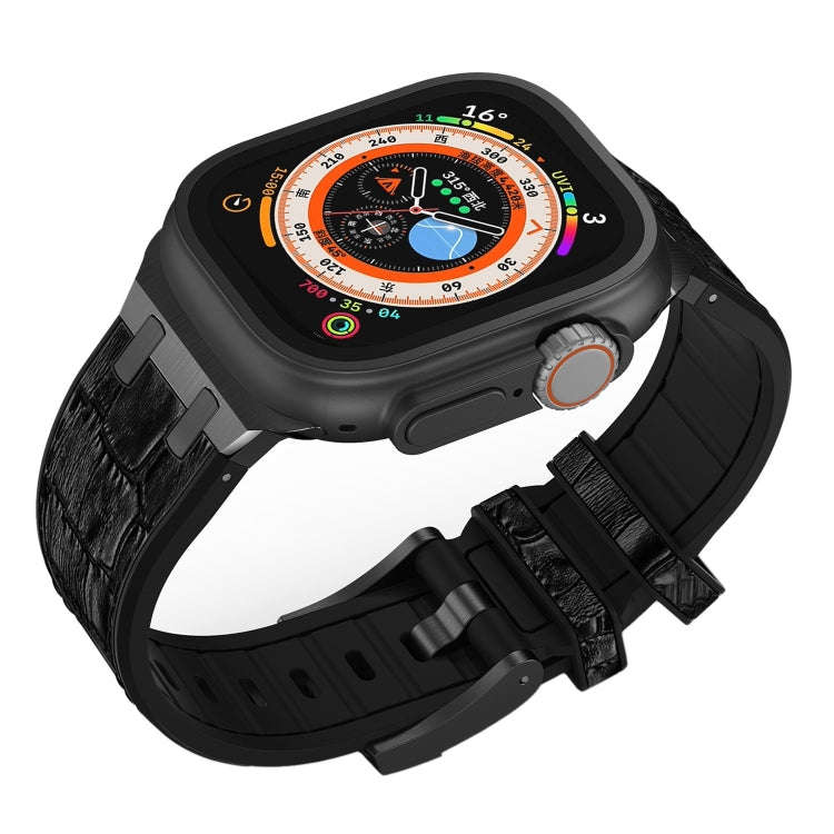 For Apple Watch Series 7 45mm Crocodile Texture Liquid Silicone Watch Band(Black Black)