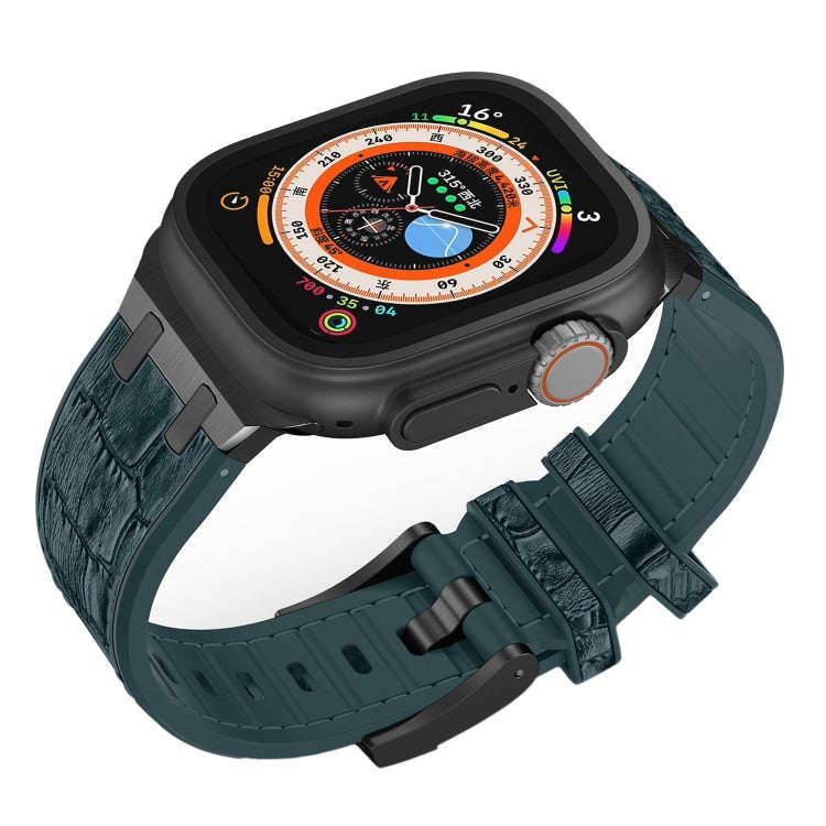 For Apple Watch Series 6 40mm Crocodile Texture Liquid Silicone Watch Band(Black Deep Green)