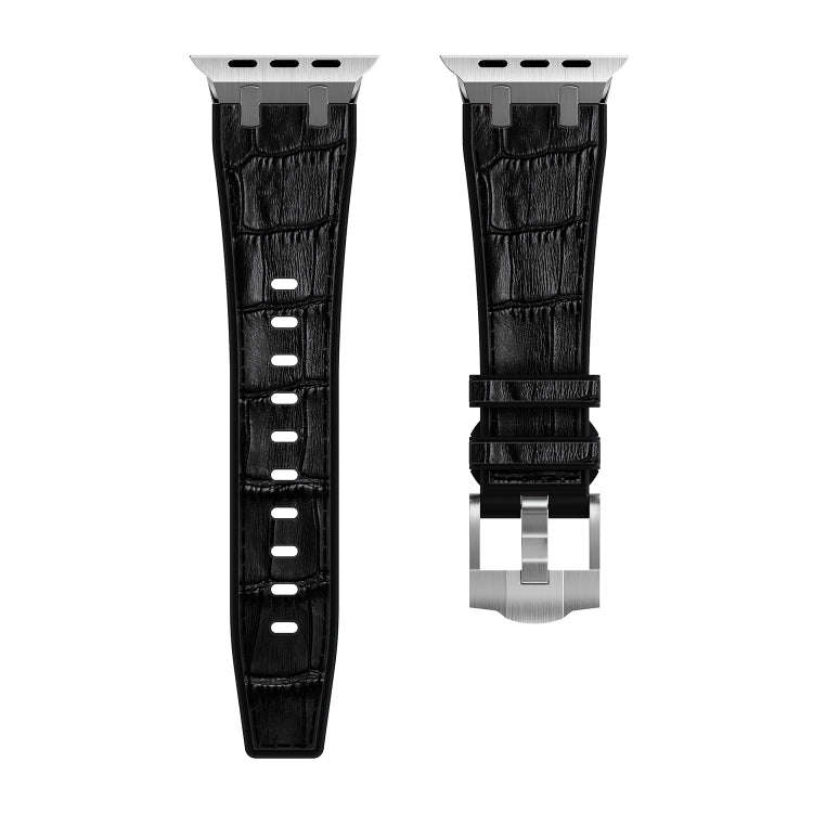 For Apple Watch Series 6 44mm Crocodile Texture Liquid Silicone Watch Band(Silver Black)