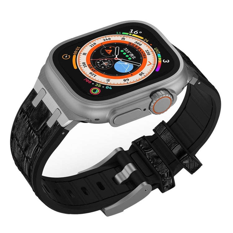 For Apple Watch Series 6 44mm Crocodile Texture Liquid Silicone Watch Band(Silver Black)