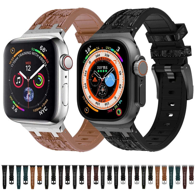 For Apple Watch 38mm Crocodile Texture Liquid Silicone Watch Band(Silver Yellow Black)