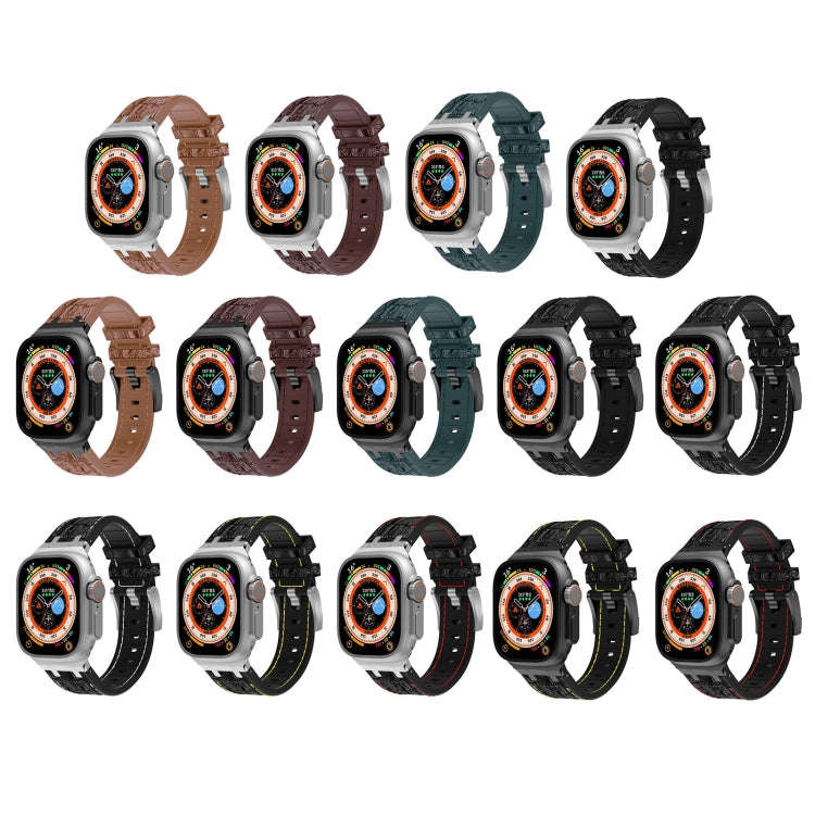 For Apple Watch SE 44mm Crocodile Texture Liquid Silicone Watch Band(Black Yellow Brown)