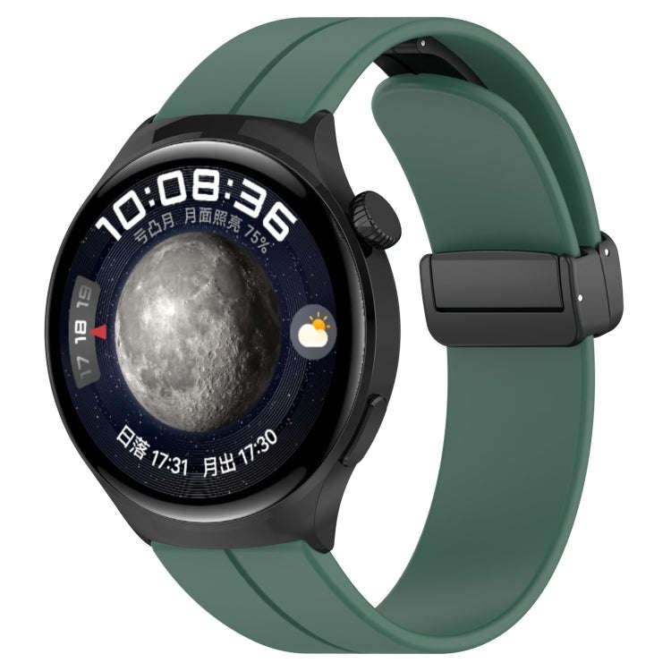 18mm Groove Folding Black Buckle Silicone Watch Band(Dark Green)