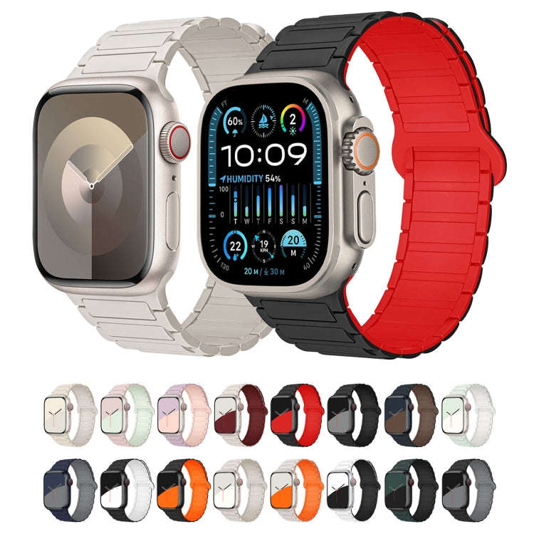 For Apple Watch SE 44mm I-Shaped Magnetic Silicone Watch Band(White Black)