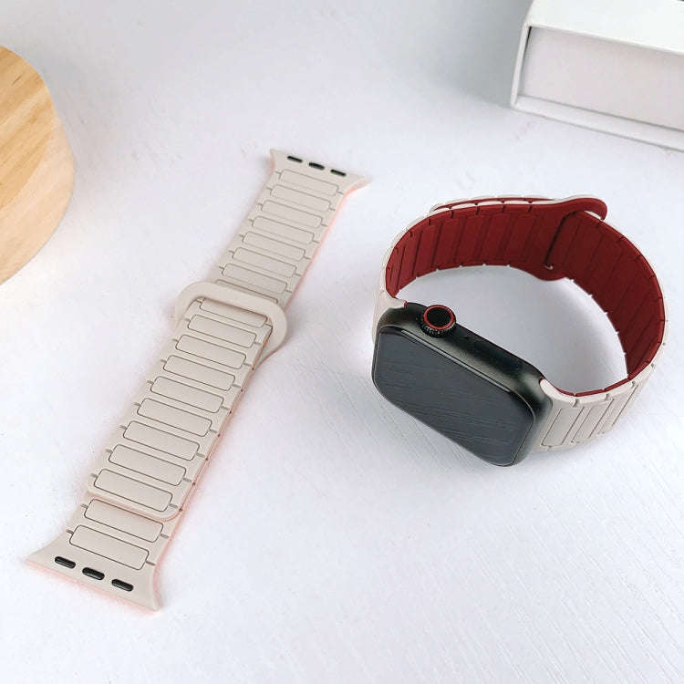 For Apple Watch Series 4 44mm I-Shaped Magnetic Silicone Watch Band(White Starlight)