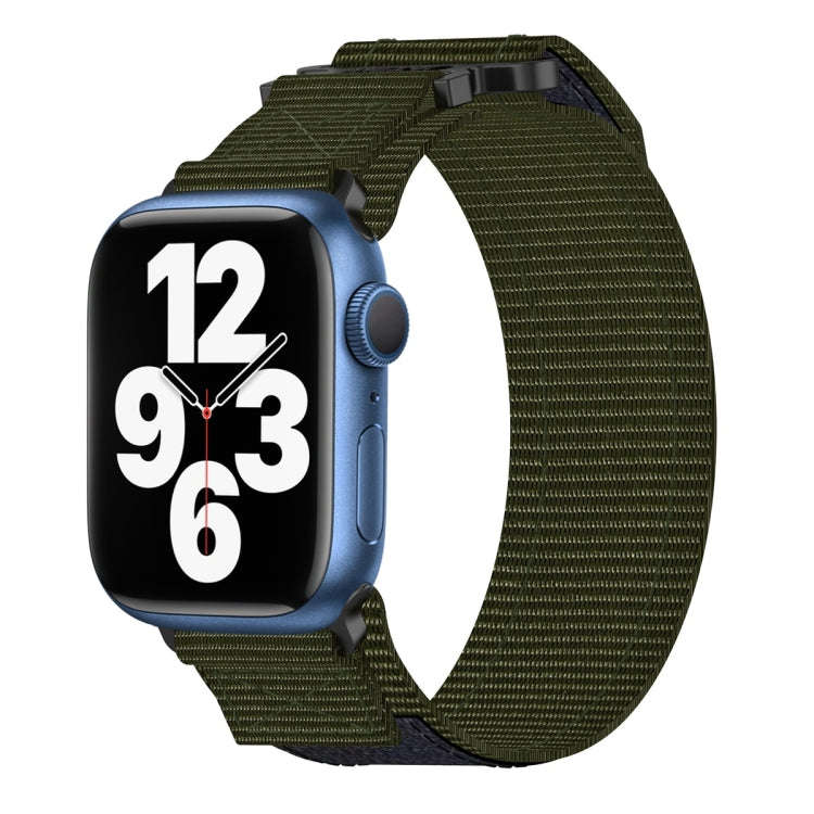 For Apple Watch Series 7 45mm Nylon Hook And Loop Fastener Watch Band(Army Green)