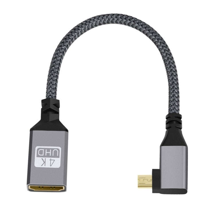 Micro HDMI Male Elbow to HDMI Female 4K UHD 18Gbps Connection Cable, Length:20cm(Grey)