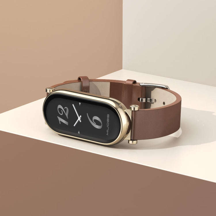For Xiaomi Smart Band 10 / 9 / 8 Mijobs GT4 First Layer Cowhide Watch Band(Brown Light Gold)