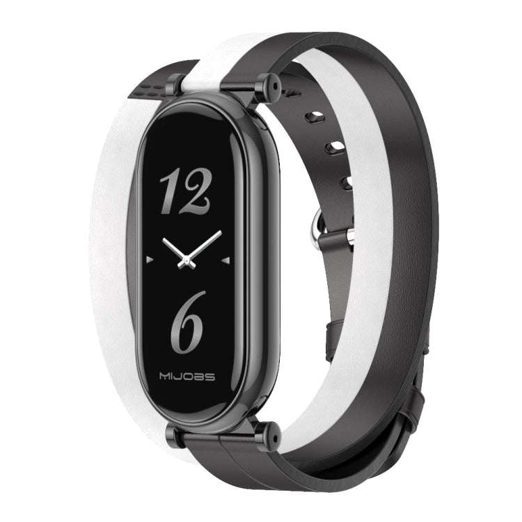 For Xiaomi Smart Band 10 / 9 / 8 Mijobs GT4 Dual-Loop Leather Watch Band(Black+White+Black)