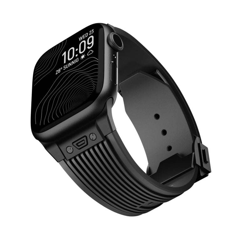 For Apple Watch Series 7 45mm Vertical Texture Black Buckle Elastic Silicone Watch Band(Black)