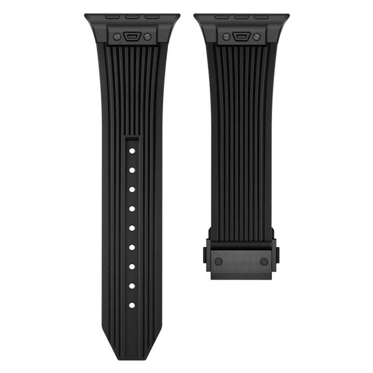 For Apple Watch Series 7 45mm Vertical Texture Black Buckle Elastic Silicone Watch Band(Black)