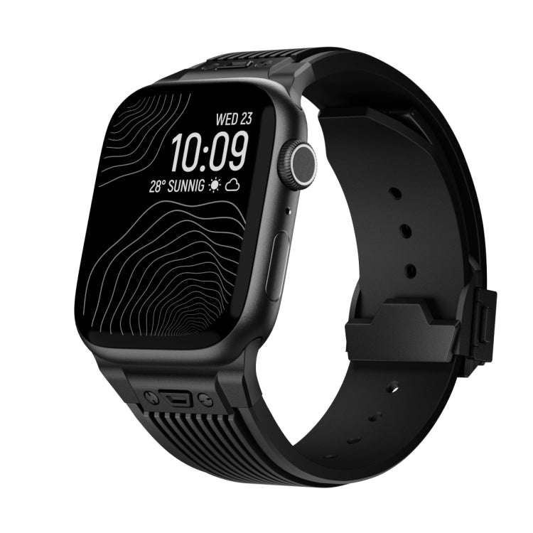 For Apple Watch Series 7 45mm Vertical Texture Black Buckle Elastic Silicone Watch Band(Black)