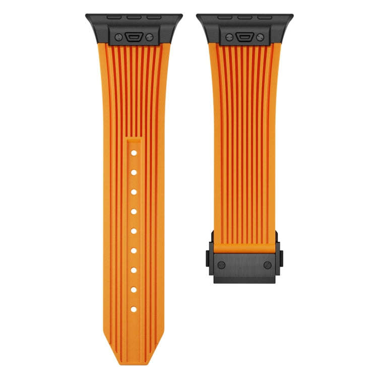 For Apple Watch Series 6 44mm Vertical Texture Black Buckle Elastic Silicone Watch Band(Orange)