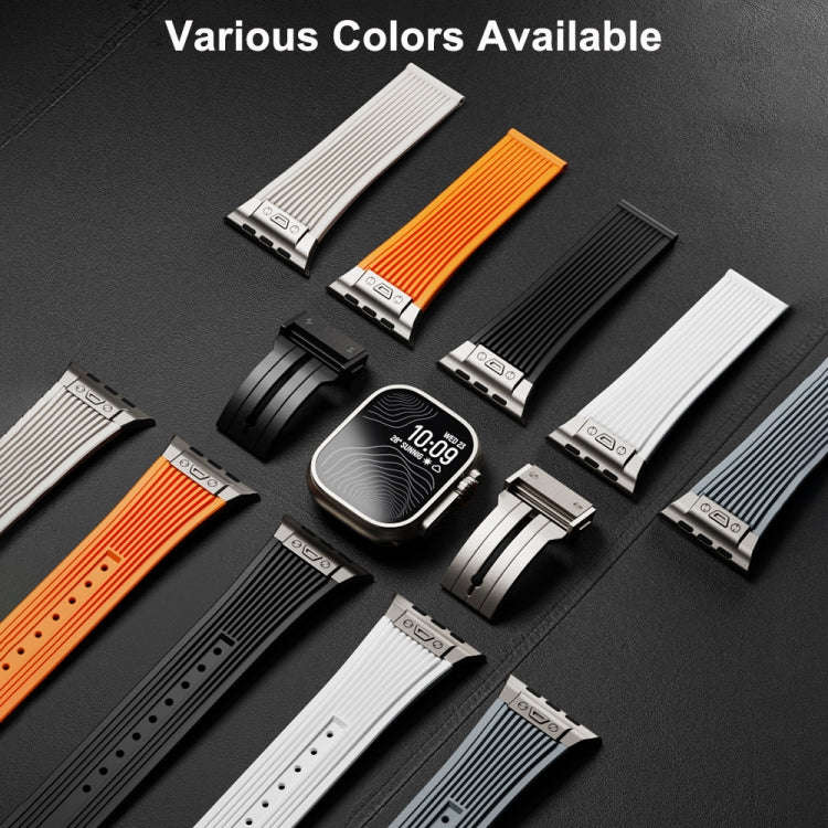 For Apple Watch Series 7 45mm Vertical Texture Black Buckle Elastic Silicone Watch Band(Black)