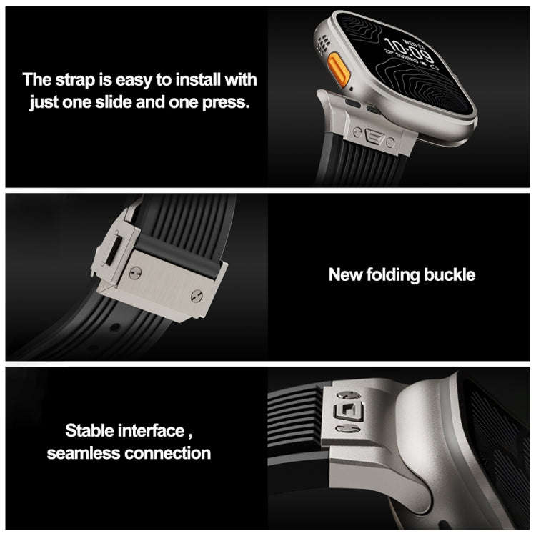 For Apple Watch Series 7 45mm Vertical Texture Black Buckle Elastic Silicone Watch Band(Black)