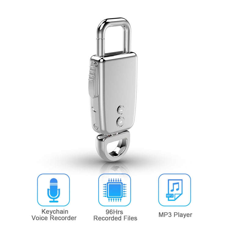 JNN S20 Zinc Alloy Keychain Voice Recorder, Memory:8GB(Silver)
