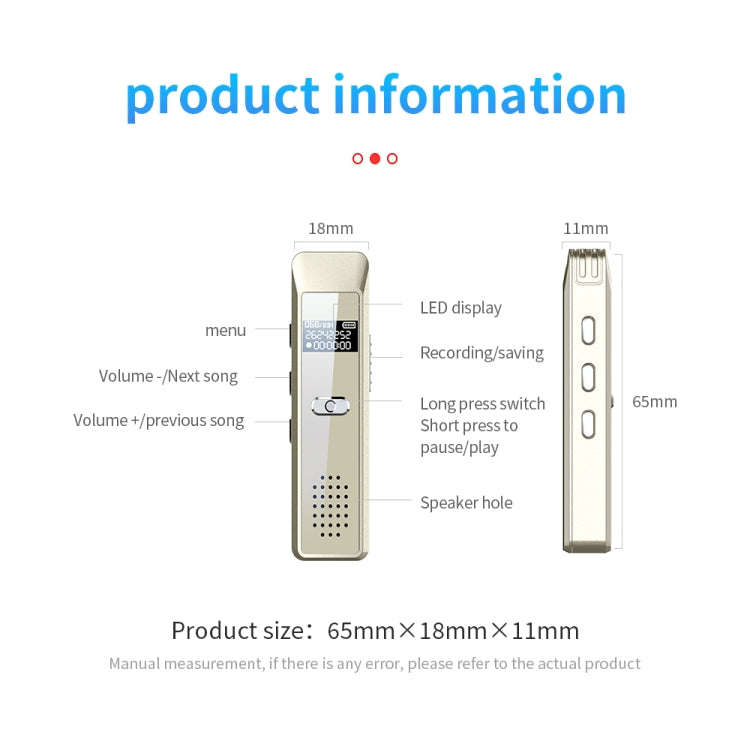JNN Q7 Mini Portable Voice Recorder with OLED Screen, Memory:8GB(Gold)