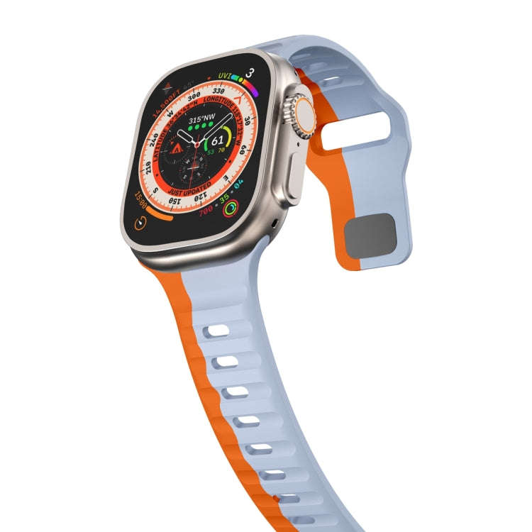 For Apple Watch Series 8 45mm Wave Texture Reverse Buckle Silicone Watch Band(Grey Orange)