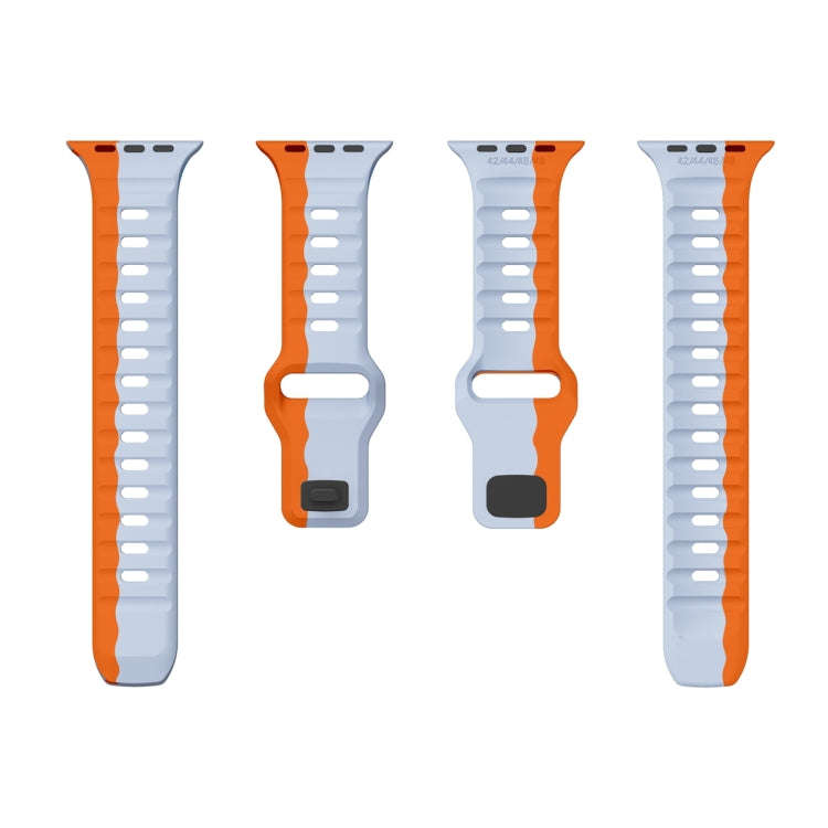 For Apple Watch Series 8 45mm Wave Texture Reverse Buckle Silicone Watch Band(Grey Orange)