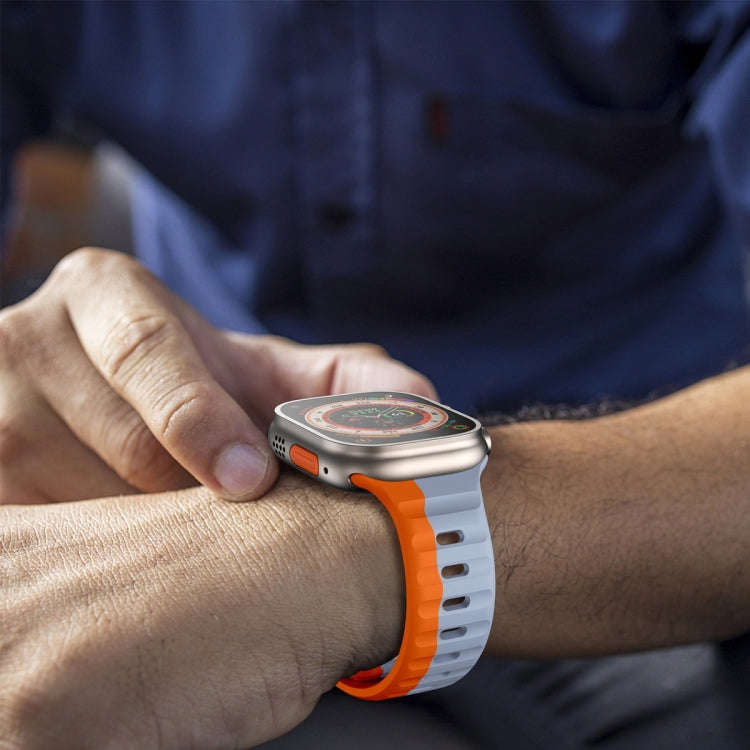 For Apple Watch Series 8 45mm Wave Texture Reverse Buckle Silicone Watch Band(Grey Orange)
