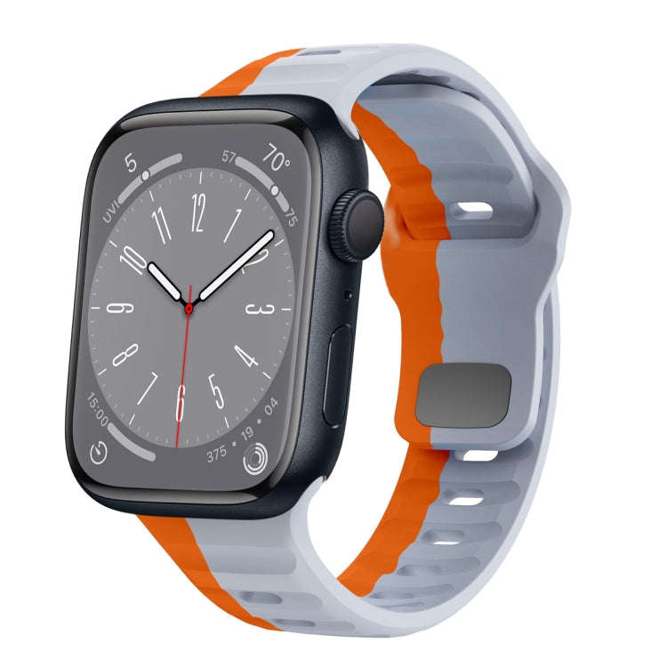 For Apple Watch Series 8 45mm Wave Texture Reverse Buckle Silicone Watch Band(Grey Orange)