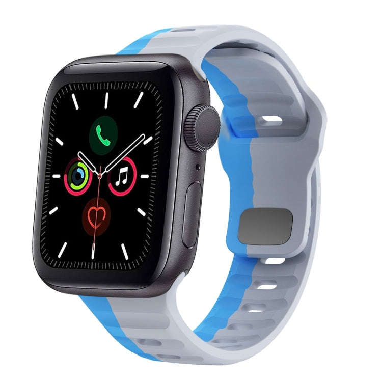 For Apple Watch Series 5 44mm Wave Texture Reverse Buckle Silicone Watch Band(Grey Blue)