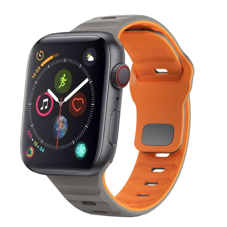 For Apple Watch Series 4 44mm Wave Texture Reverse Buckle Silicone Watch Band(Space Grey Orange)