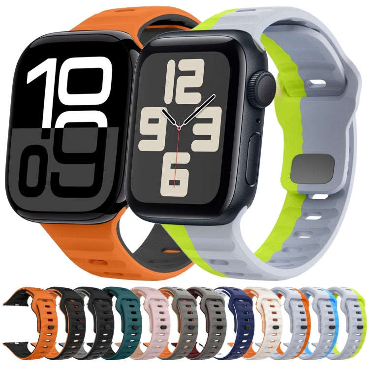 For Apple Watch Series 3 42mm Wave Texture Reverse Buckle Silicone Watch Band(Grey Blue)