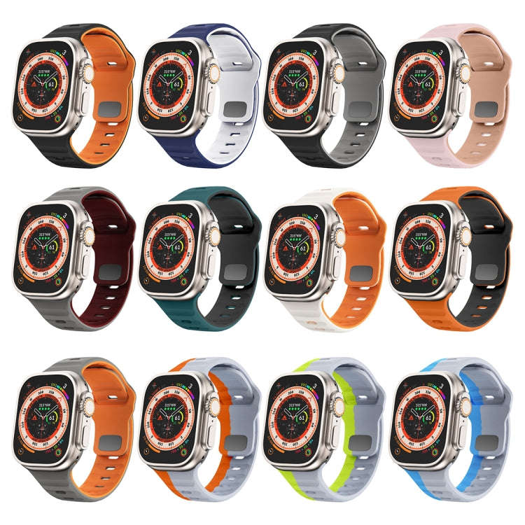 For Apple Watch Series 8 45mm Wave Texture Reverse Buckle Silicone Watch Band(Grey Orange)