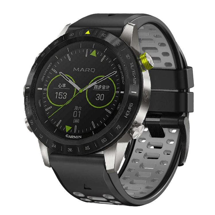 For Garmin Fenix 7X 26mm Three Rows Hole Two Color Silicone Watch Band(Black Grey)