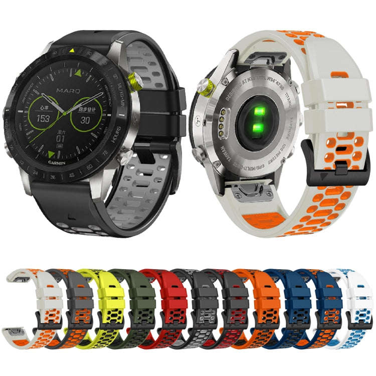 For Garmin Fenix 7X 26mm Three Rows Hole Two Color Silicone Watch Band(Light Grey Orange)