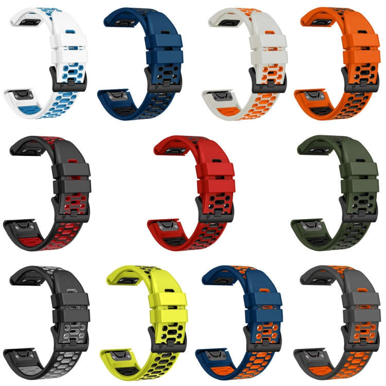 For Garmin Fenix 7X 26mm Three Rows Hole Two Color Silicone Watch Band(Light Grey Orange)