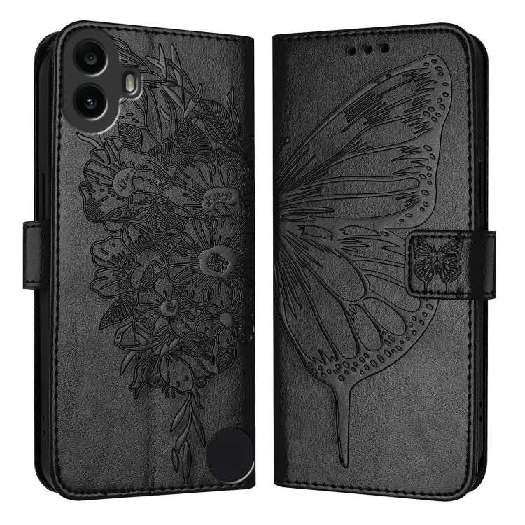 For Nothing CMF Phone 1 Embossed Butterfly Leather Phone Case(Black)