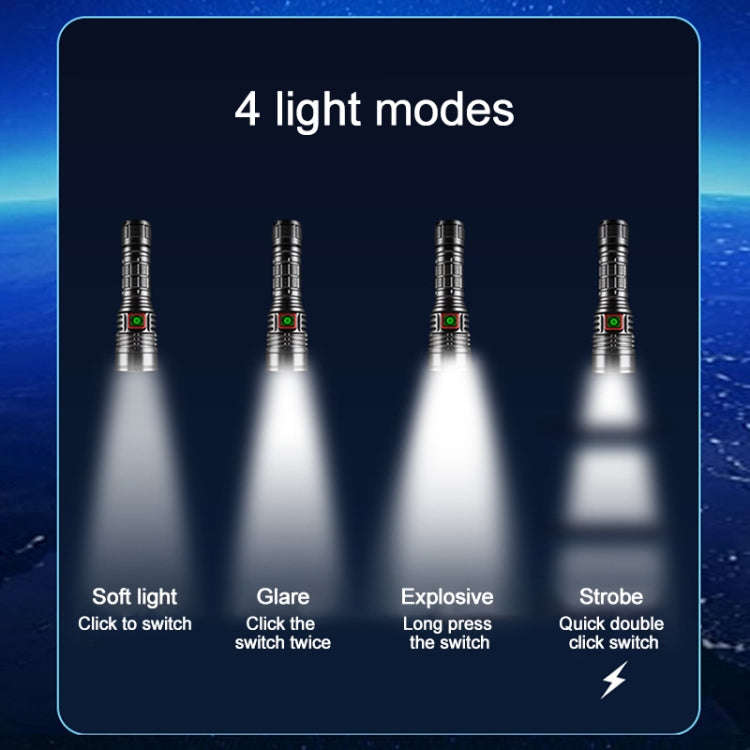 816 20W Spotlight 2000LM Telescopic Zoom LED Flashlight(Black)