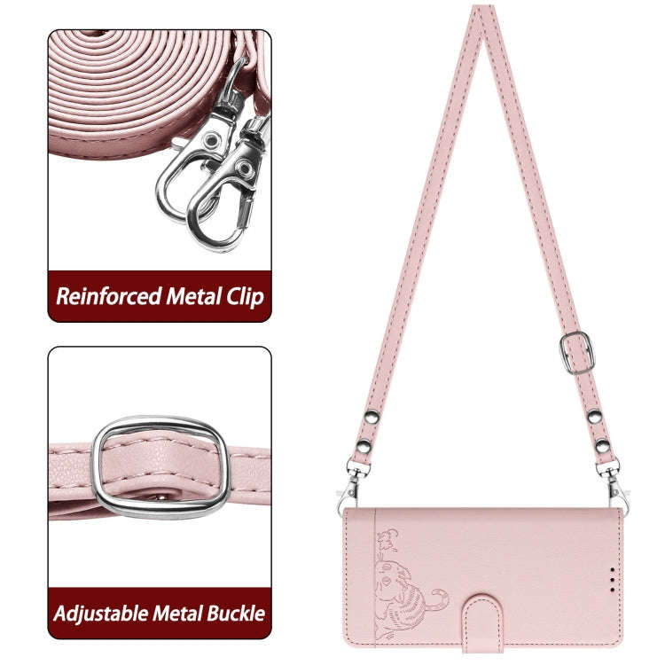 For TCL 40 XL / 40 T T608DL Cat Rat Embossed Pattern RFID Leather Phone Case with Lanyard(Pink)