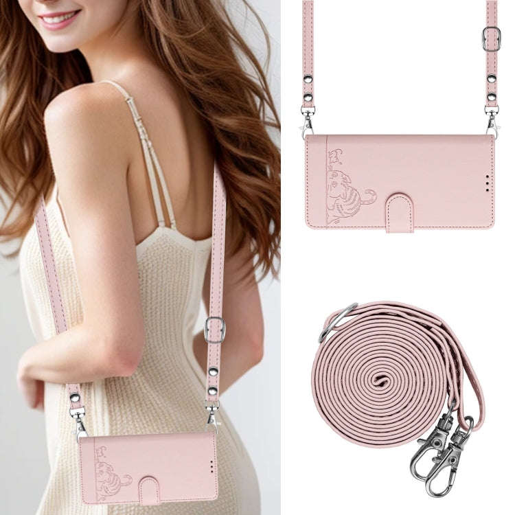 For TCL 40 XL / 40 T T608DL Cat Rat Embossed Pattern RFID Leather Phone Case with Lanyard(Pink)